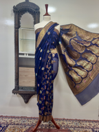Saree Pure Jacquard Chiffon With Yellow Golden Zari/Multi Resham Work