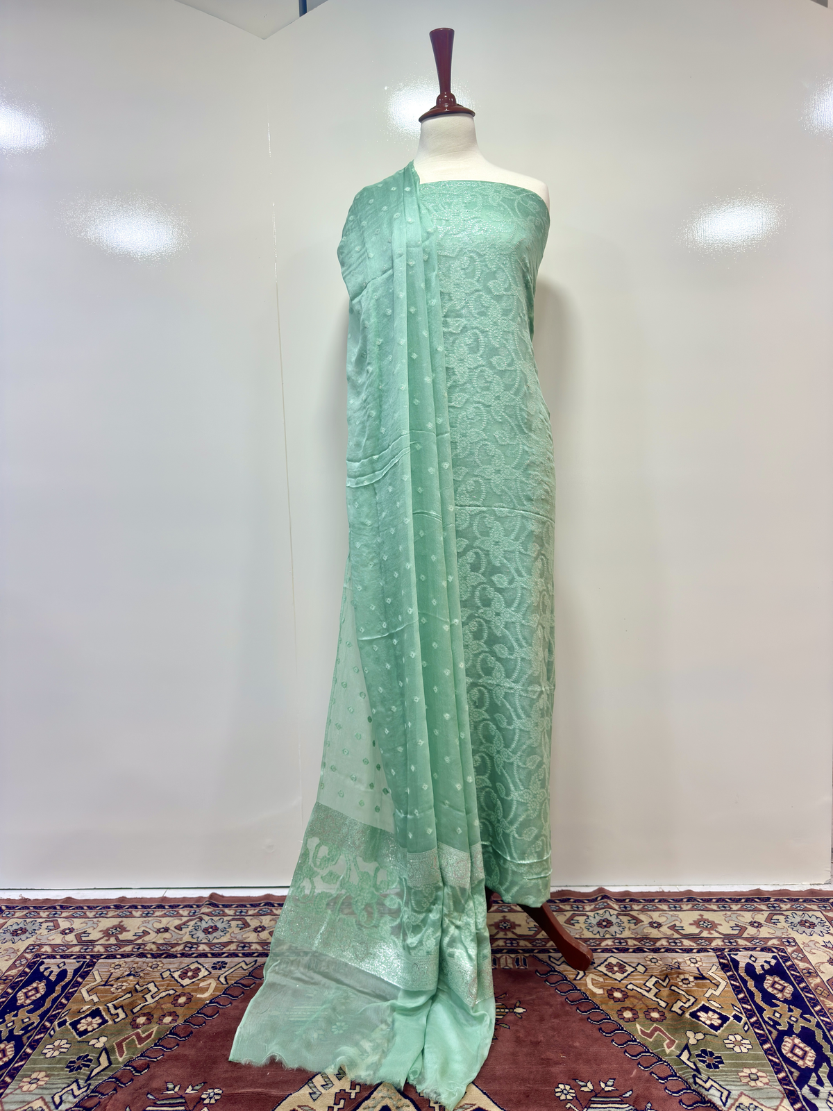 Shirt And Dupatta Pure Georgette Chiffon With Karandi Emboss Work
