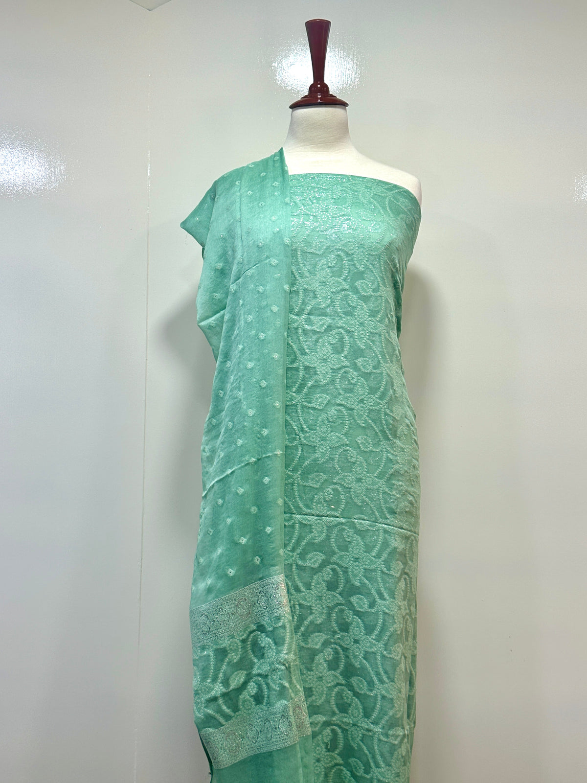 Shirt And Dupatta Pure Georgette Chiffon With Karandi Emboss Work