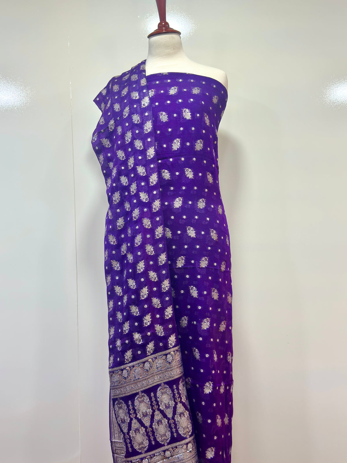 Shirt And Dupatta Pure Crinkle Chiffon With Lorex/RoseGold Zari Work