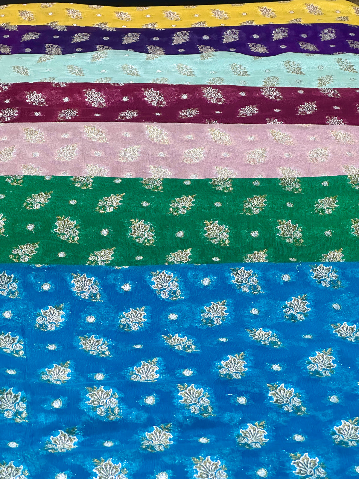 Shirt And Dupatta Pure Crinkle Chiffon With Lorex/RoseGold Zari Work