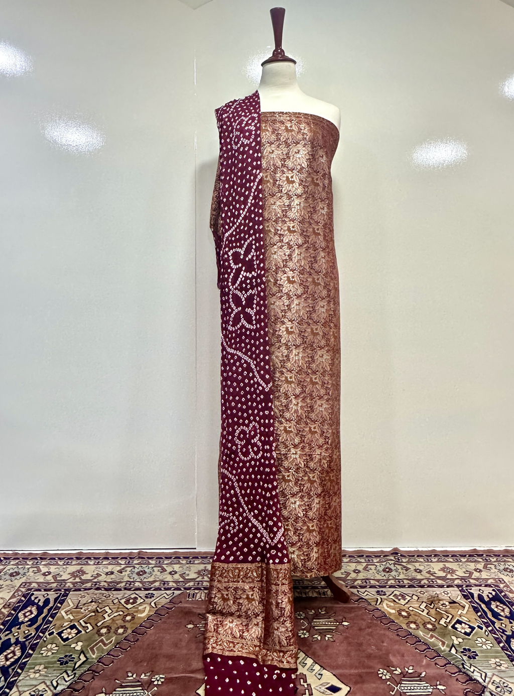 Shirt Pure Kamkhwab Atlas With Pure Chiffon Bandhani Chunri Dupatta