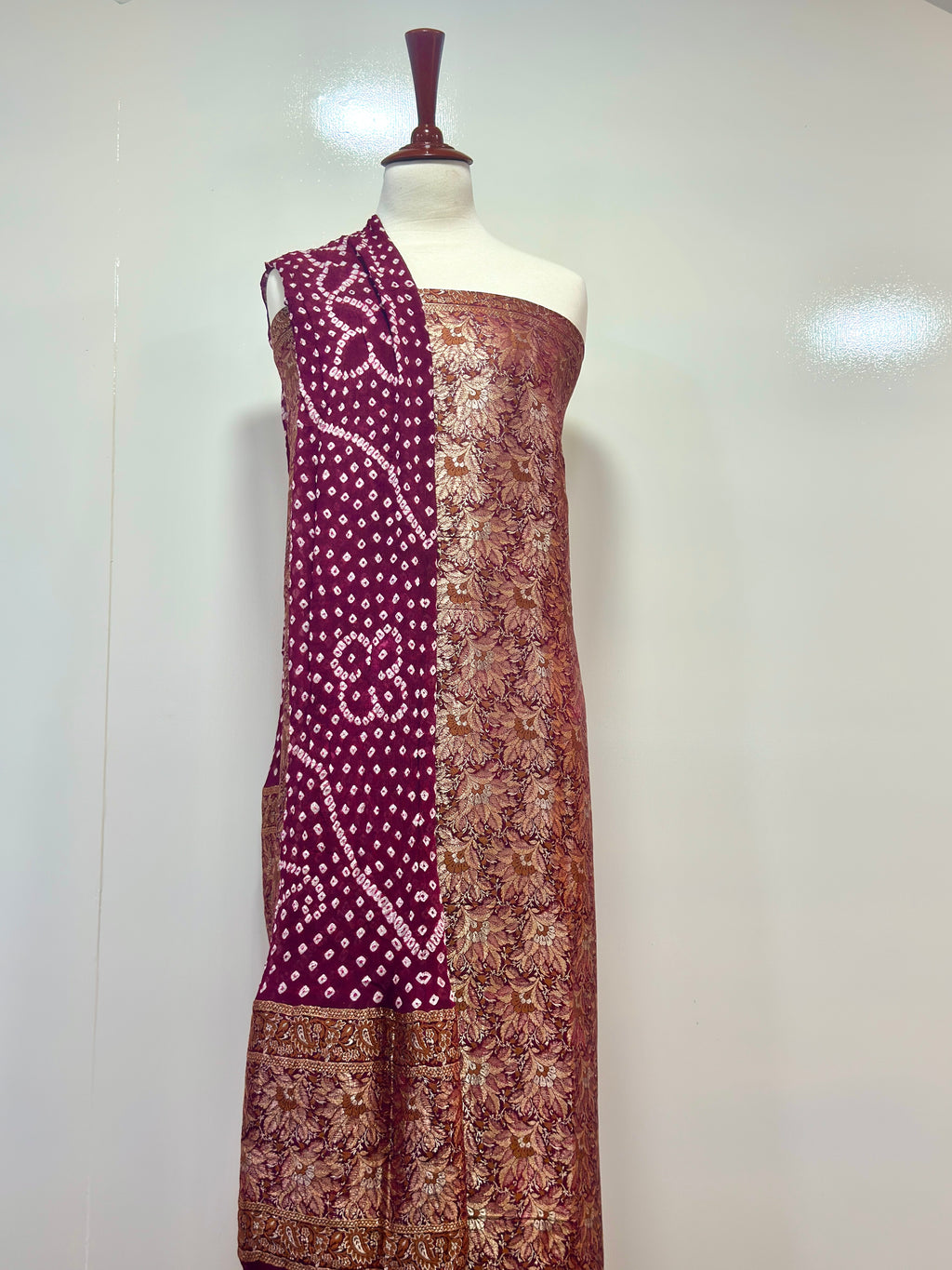Shirt Pure Kamkhwab Atlas With Pure Chiffon Bandhani Chunri Dupatta