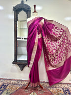 Saree Blended Shamoos Silk Center Plain Design With RoseGold Zari Work
