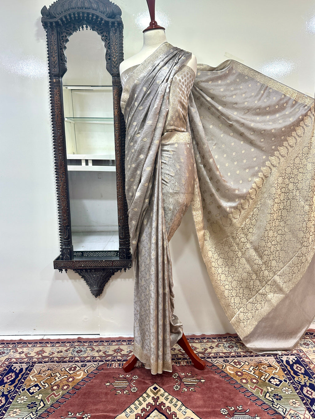 Saree Semipure Shamoos Silk With RoseGolden Zari Work