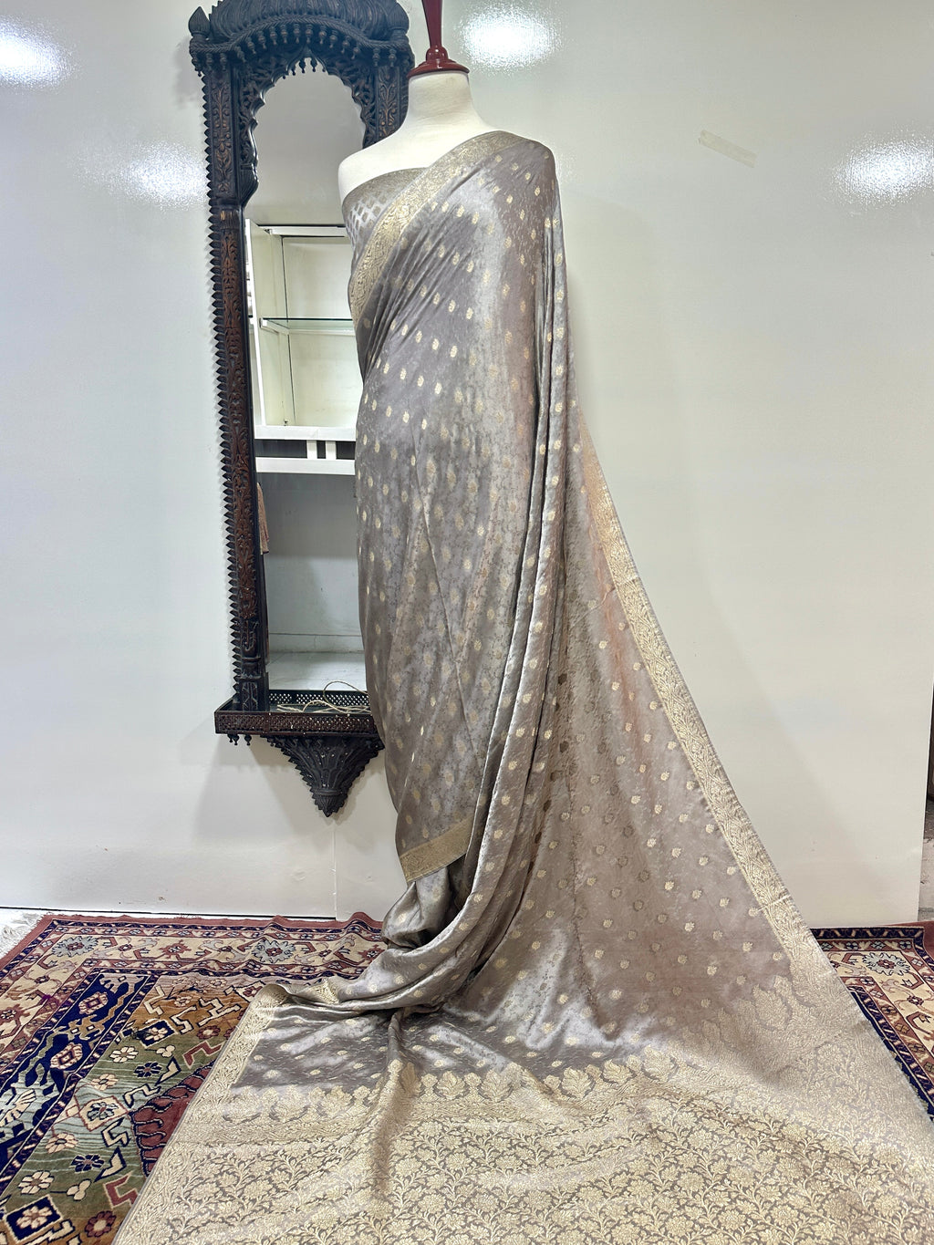 Saree Semipure Shamoos Silk With RoseGolden Zari Work