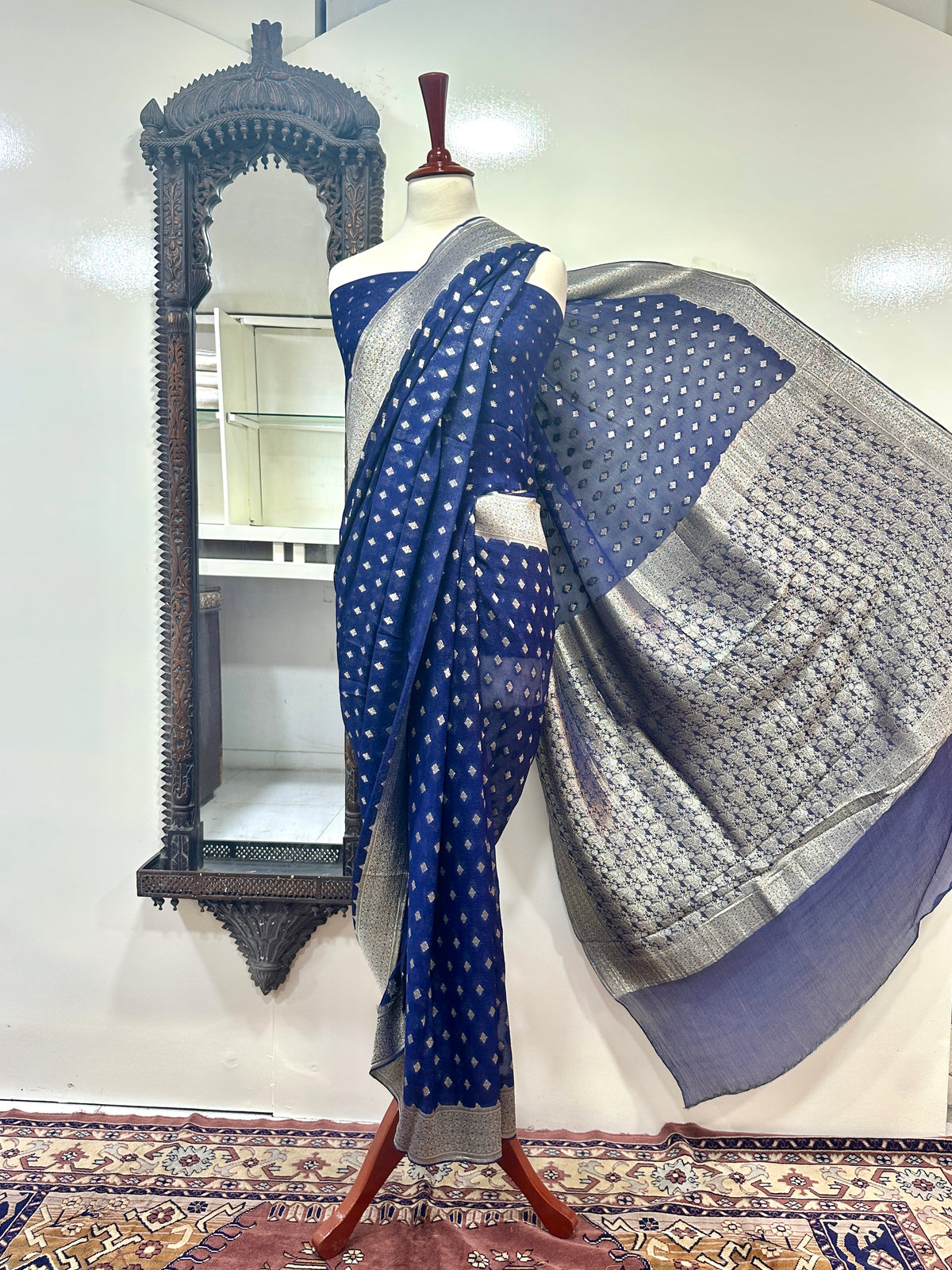 Saree Pure Crinkle Chiffon With RoseGold Zari Work