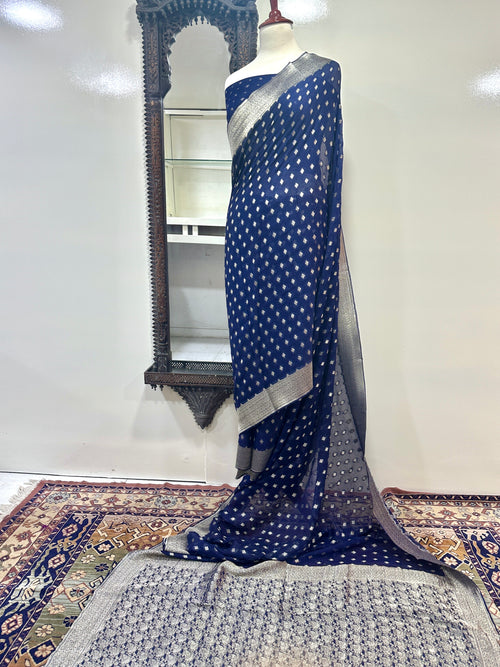 Saree Pure Crinkle Chiffon With RoseGold Zari Work