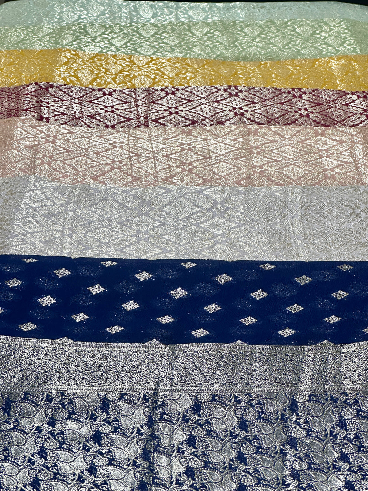 Saree Pure Crinkle Chiffon With RoseGold Zari Work