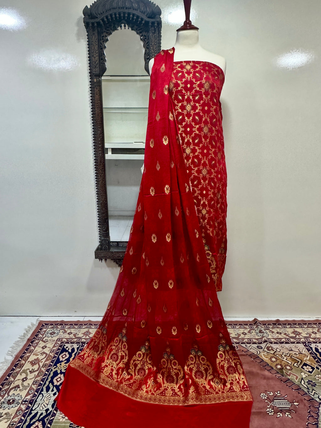 Shirt Dupatta Pure Shamoos Silk With Coloured Resham/Golden Zari Work