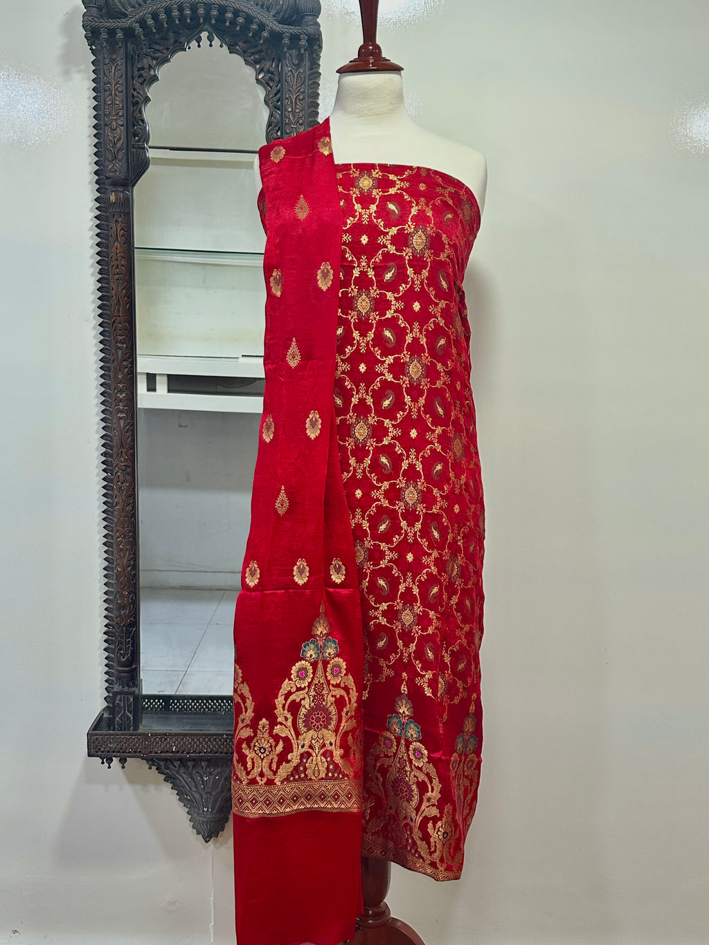 Shirt Dupatta Pure Shamoos Silk With Coloured Resham/Golden Zari Work