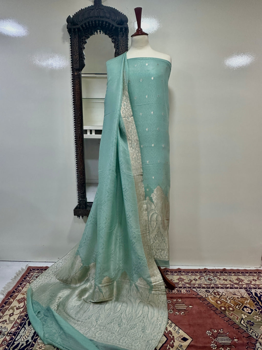 Shirt Dupatta Charmeuse Silk With RoseGolden Zari Work