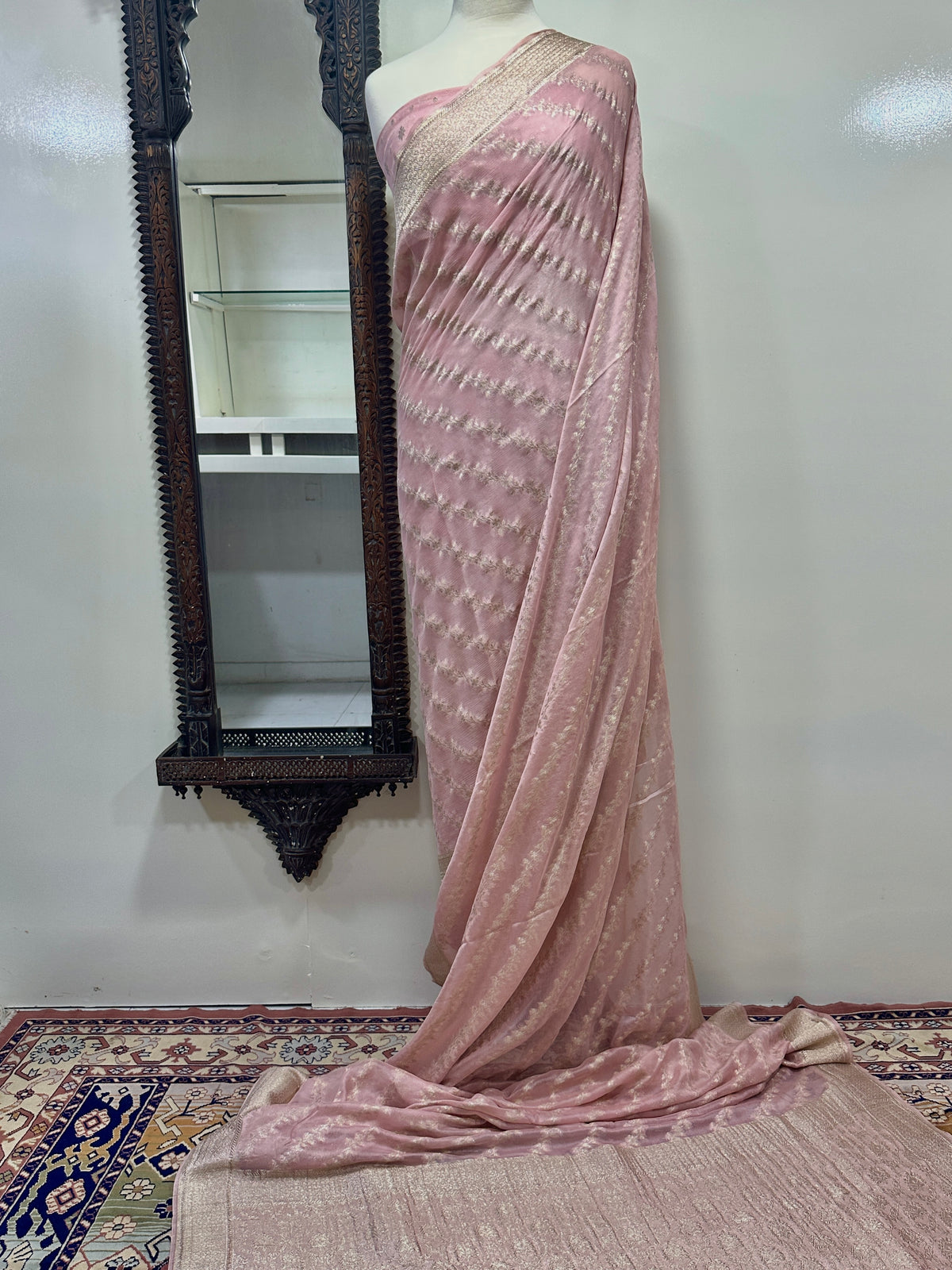 Saree Pure Crinkle Chiffon With Rosegolden Zari Work