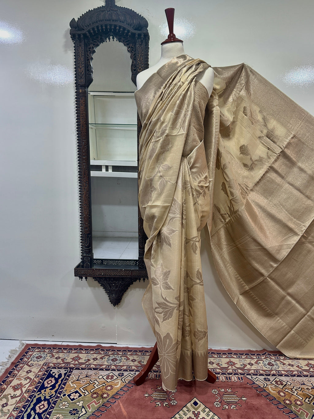 Saree Pure Chandheri Silk With Rosegolden Zari Work
