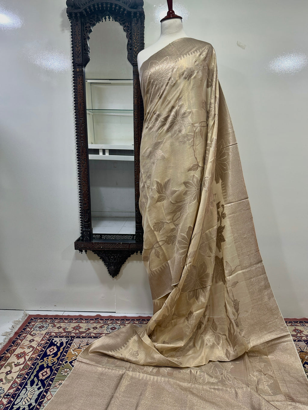 Saree Pure Chandheri Silk With Rosegolden Zari Work