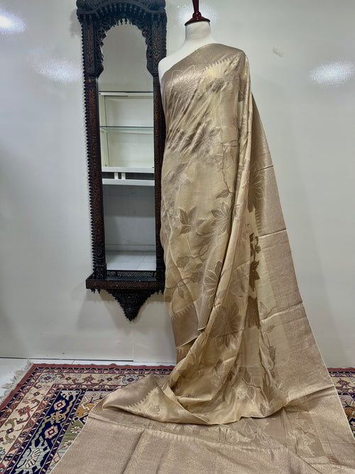 Saree Pure Chandheri Silk With Rosegolden Zari Work