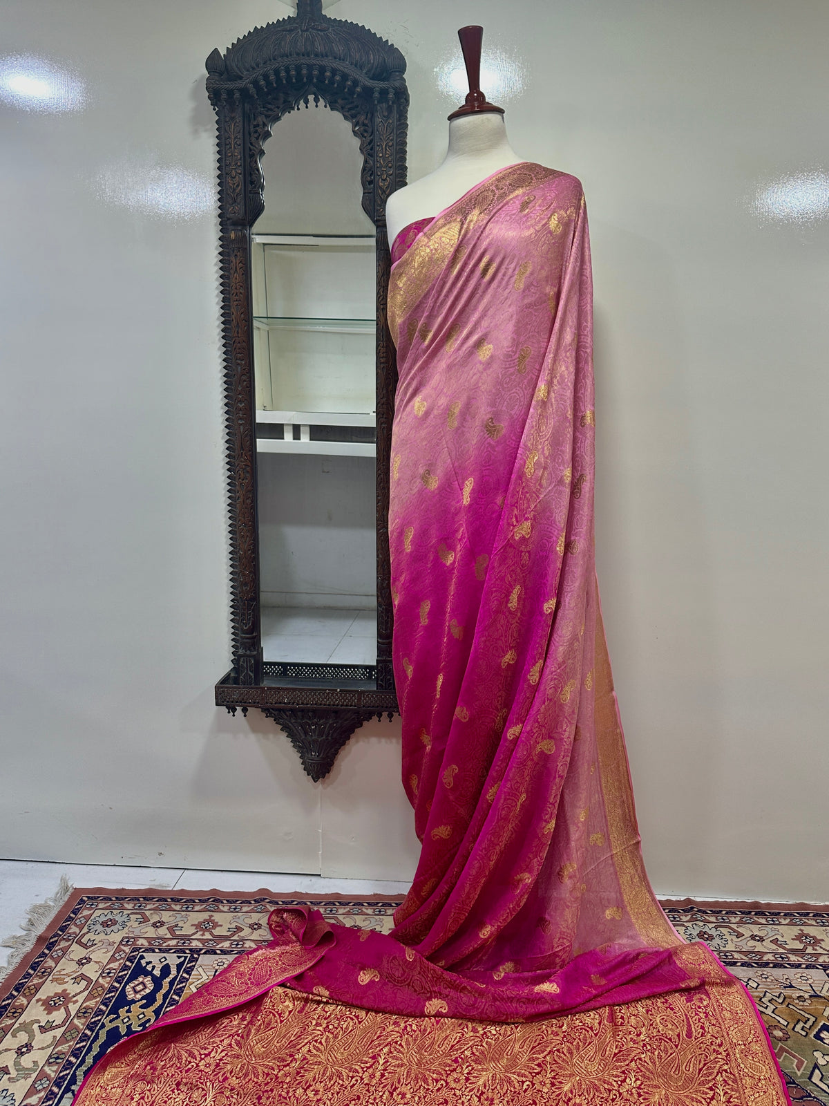 Saree Pure Kanjivaram Silk With Double Shade/Yellow Golden Zari Work