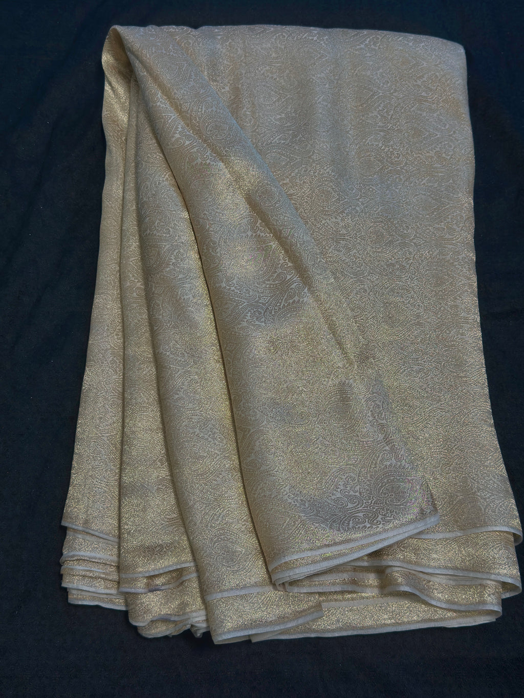 Pure Chiffon Atlas Jamawar With Rose Golden Zari Work