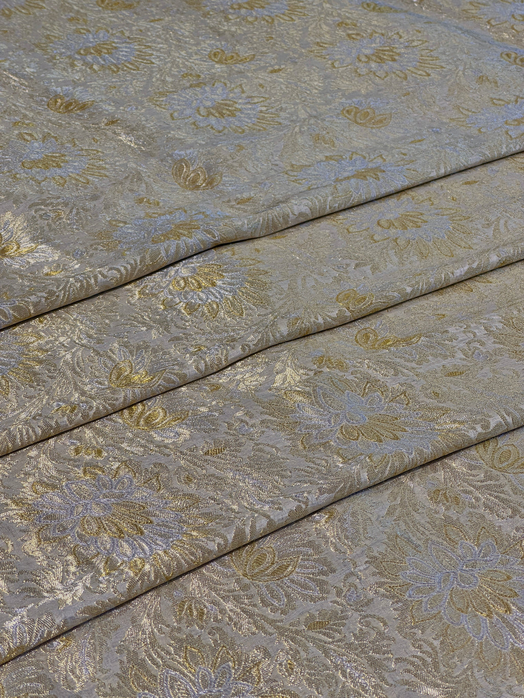 Jamawar Pure Kimkhab Atlas With Yellow Golden/Silver Zari Work