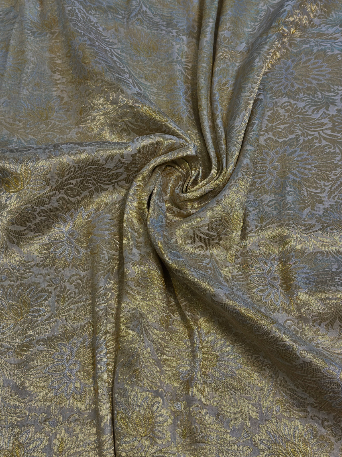 Jamawar Pure Kimkhab Atlas With Yellow Golden/Silver Zari Work