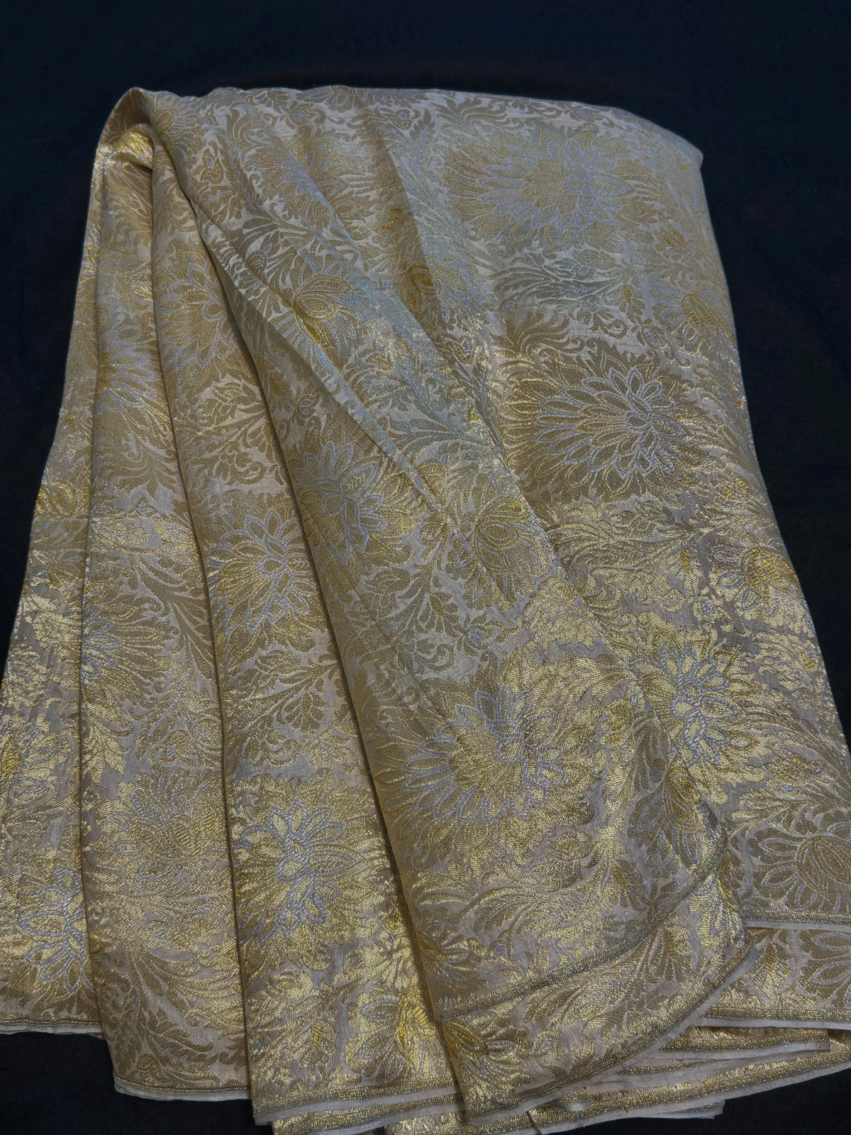 Jamawar Pure Kimkhab Atlas With Yellow Golden/Silver Zari Work