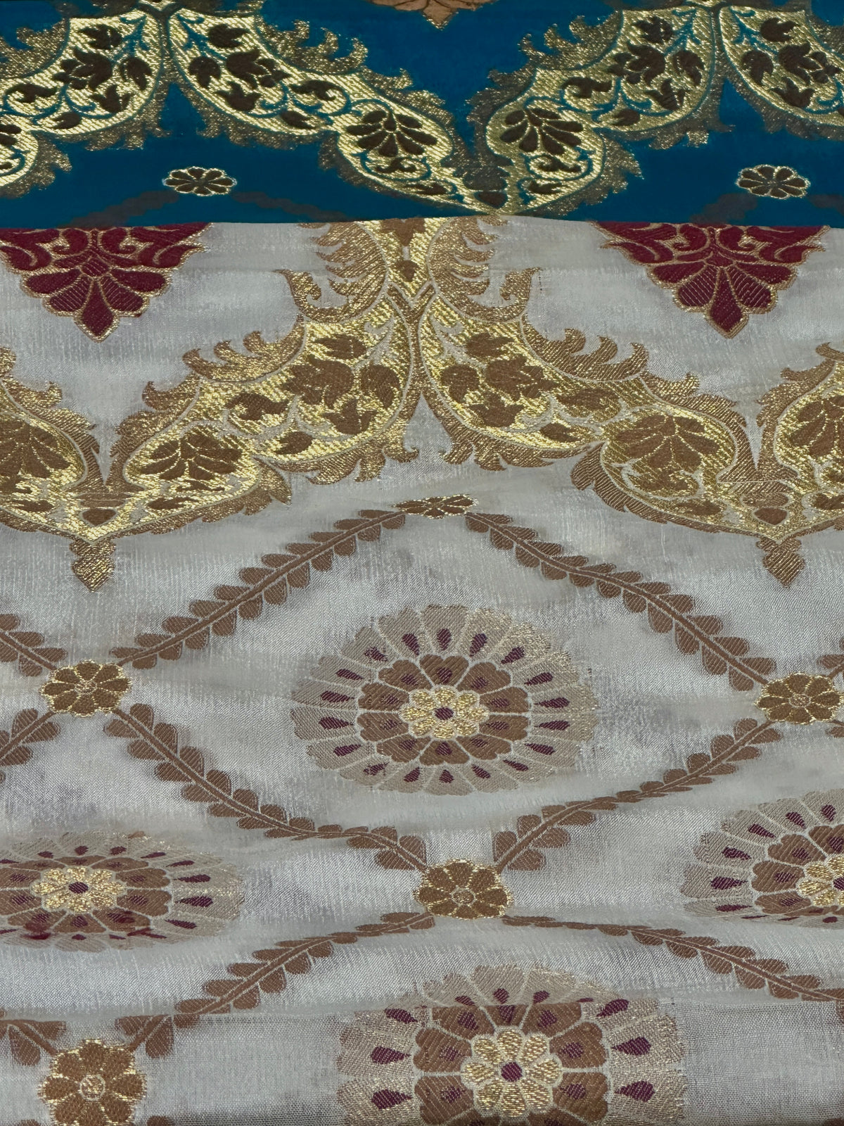 Saree Pure Pearl Chiffon With Golden Zari/Multi Resham Work