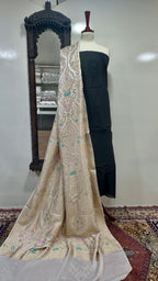 Shawl Pure Satin Silk With MultiResham/Golden Zari Work
