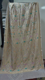 Shawl Pure Satin Silk With MultiResham/Golden Zari Work