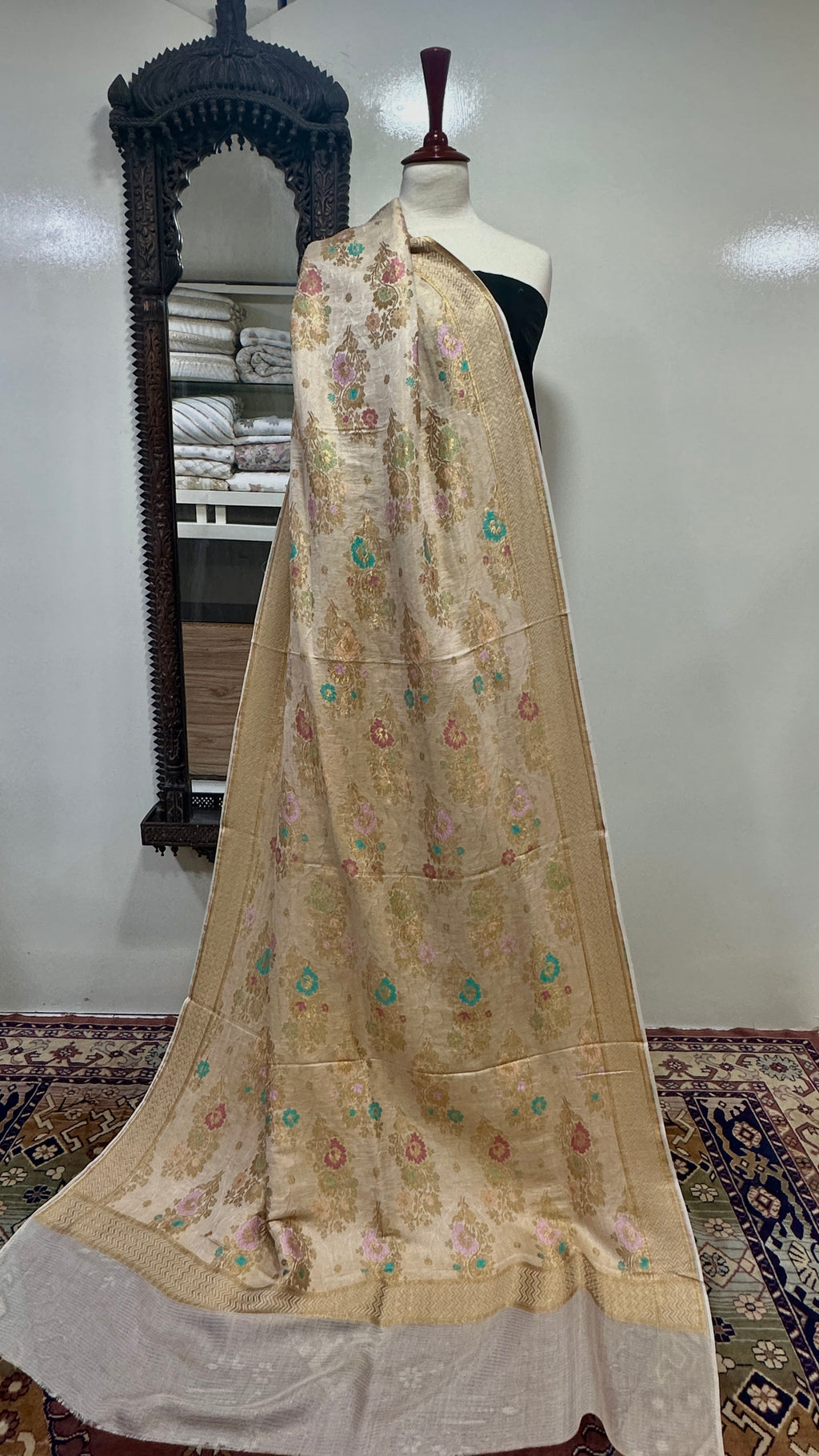Shawl Pure Banarsi Kani Silk With MultiResham/Golden Zari Work