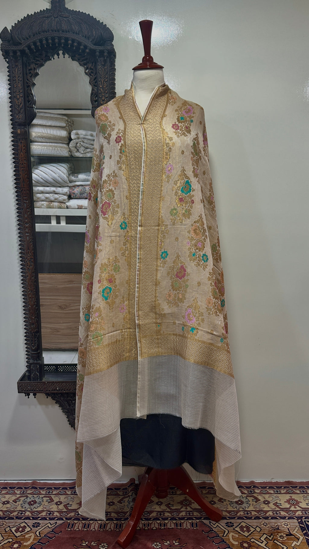 Shawl Pure Banarsi Kani Silk With MultiResham/Golden Zari Work