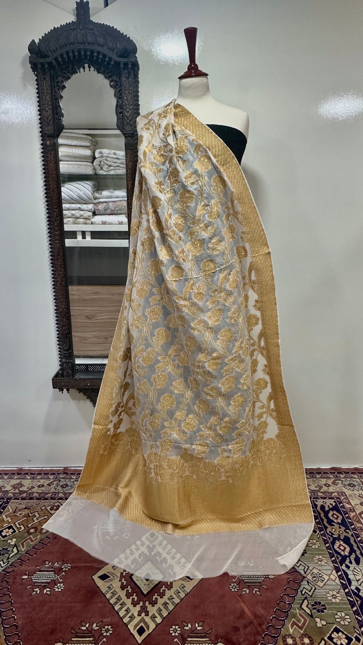 Dupatta Pure Satin Chiffon With Yellow Golden Zari Work
