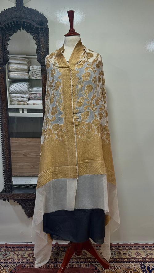 Dupatta Pure Satin Chiffon With Yellow Golden Zari Work