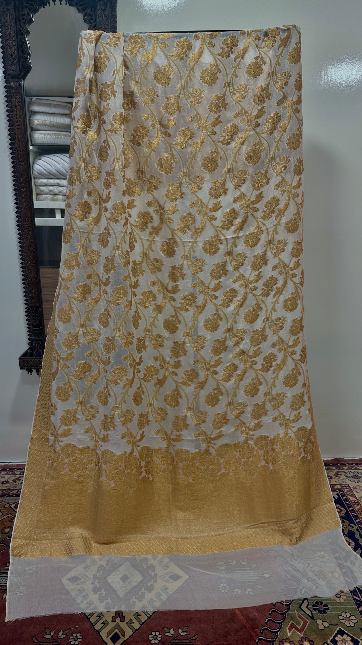 Dupatta Pure Satin Chiffon With Yellow Golden Zari Work