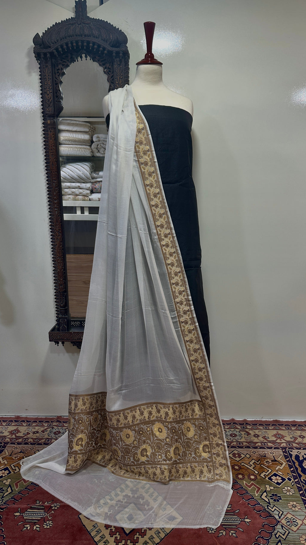 Dupatta Pure Satin Chiffon With Yellow Golden/Copper Zari Work