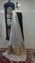Dupatta Pure Satin Chiffon With Yellow Golden/Copper Zari Work
