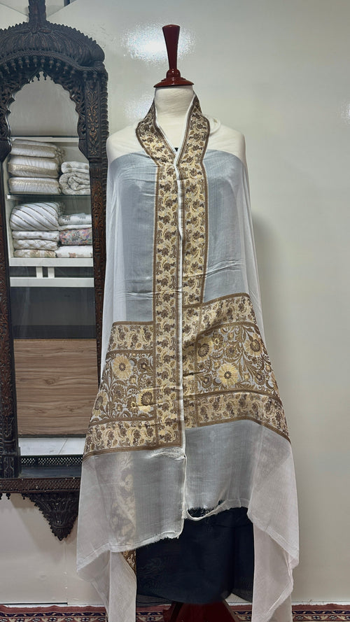 Dupatta Pure Satin Chiffon With Yellow Golden/Copper Zari Work
