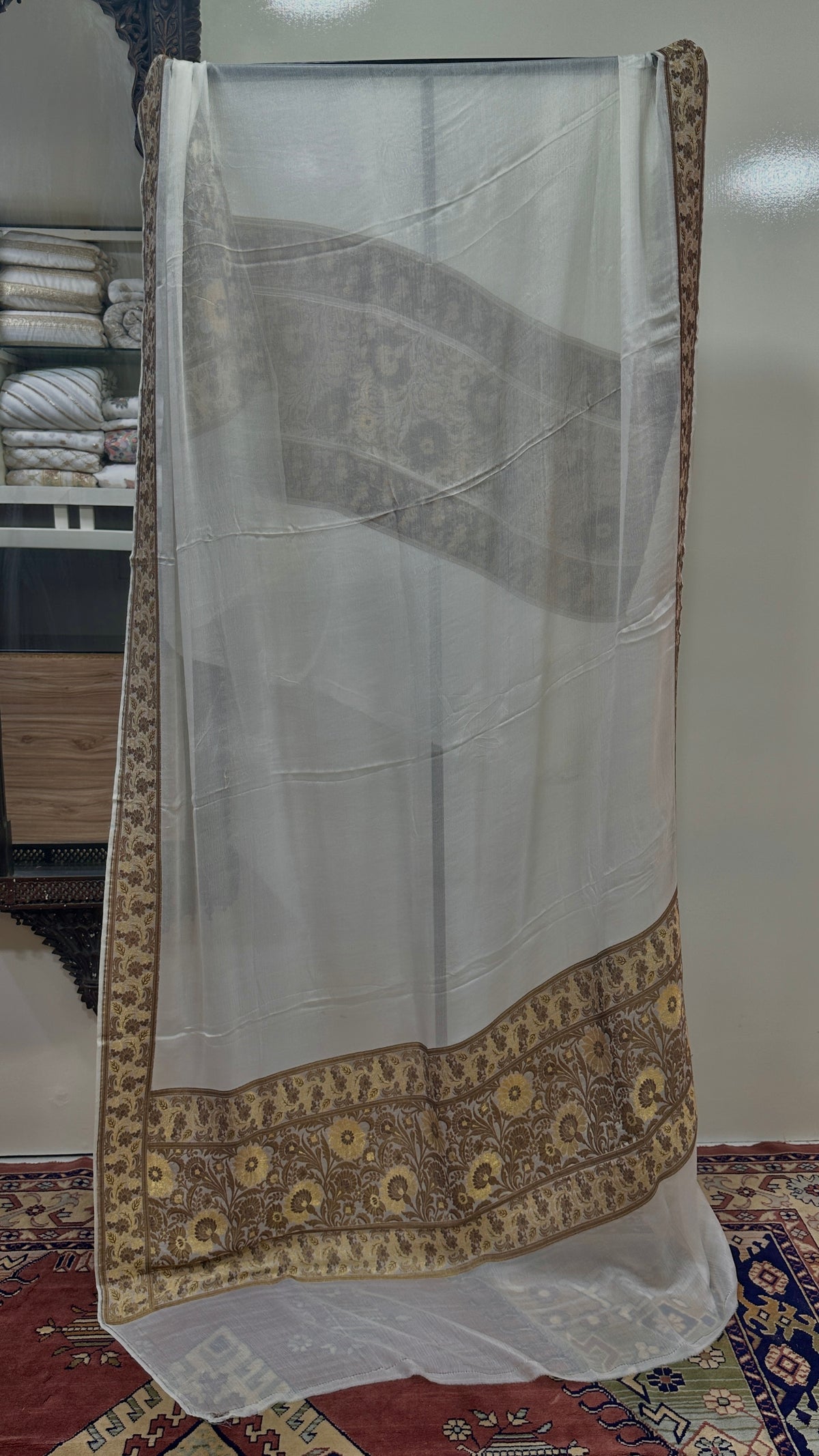 Dupatta Pure Satin Chiffon With Yellow Golden/Copper Zari Work