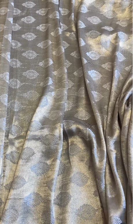 Pure lama Silk Self Brochia With RoseGolden Zari Work